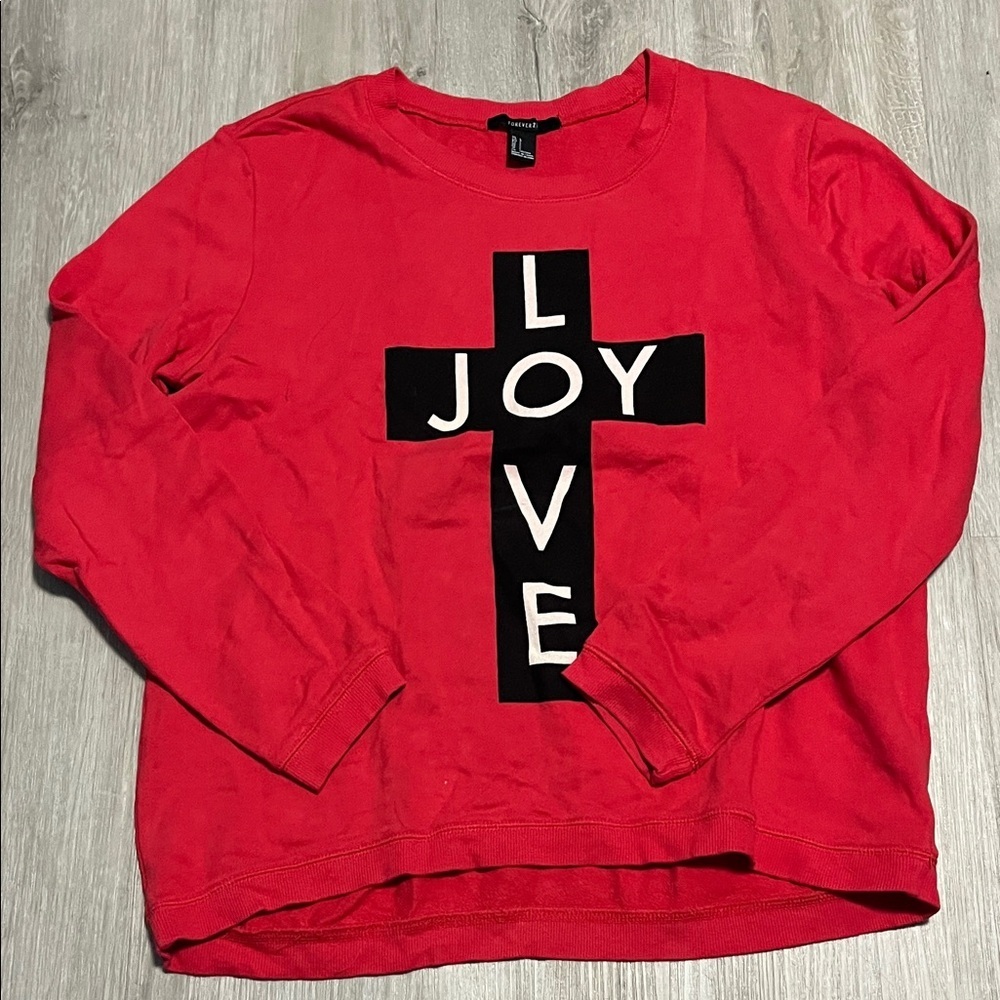 Red Long Sleeve Shirt with Love Cross Design